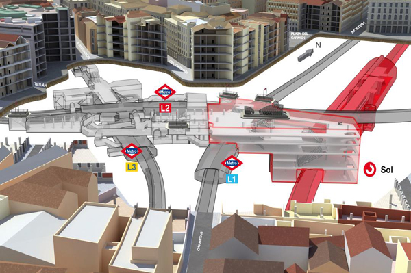 Vista esquemática de la nueva estación y vestíbulo intercambiador