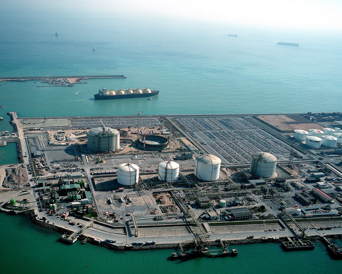 Aerial view of tanks under construction
