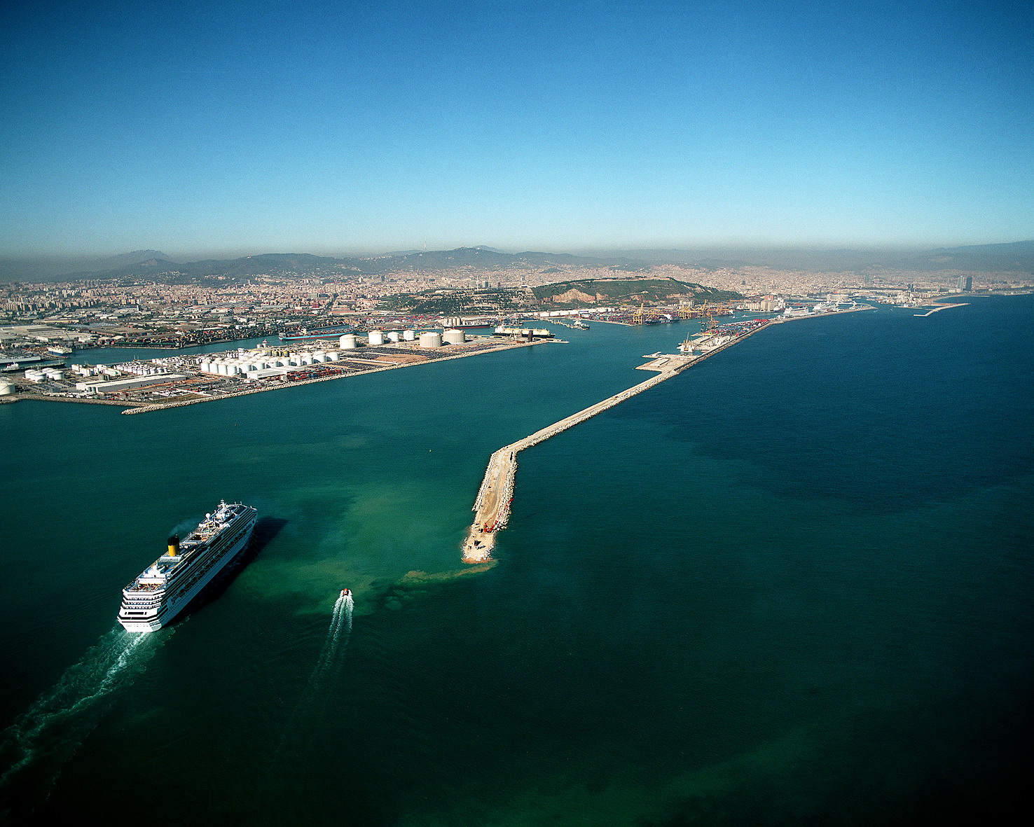 aerial view East Breakwater port Barcelona