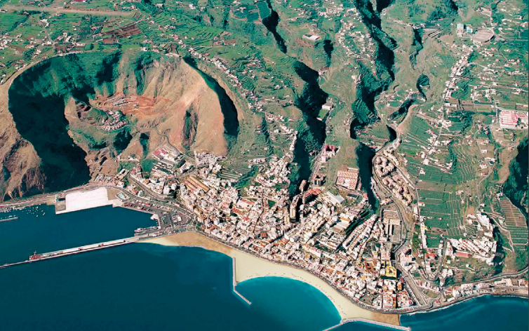 Aerial view of the Santa Cruz de la Palma coastline