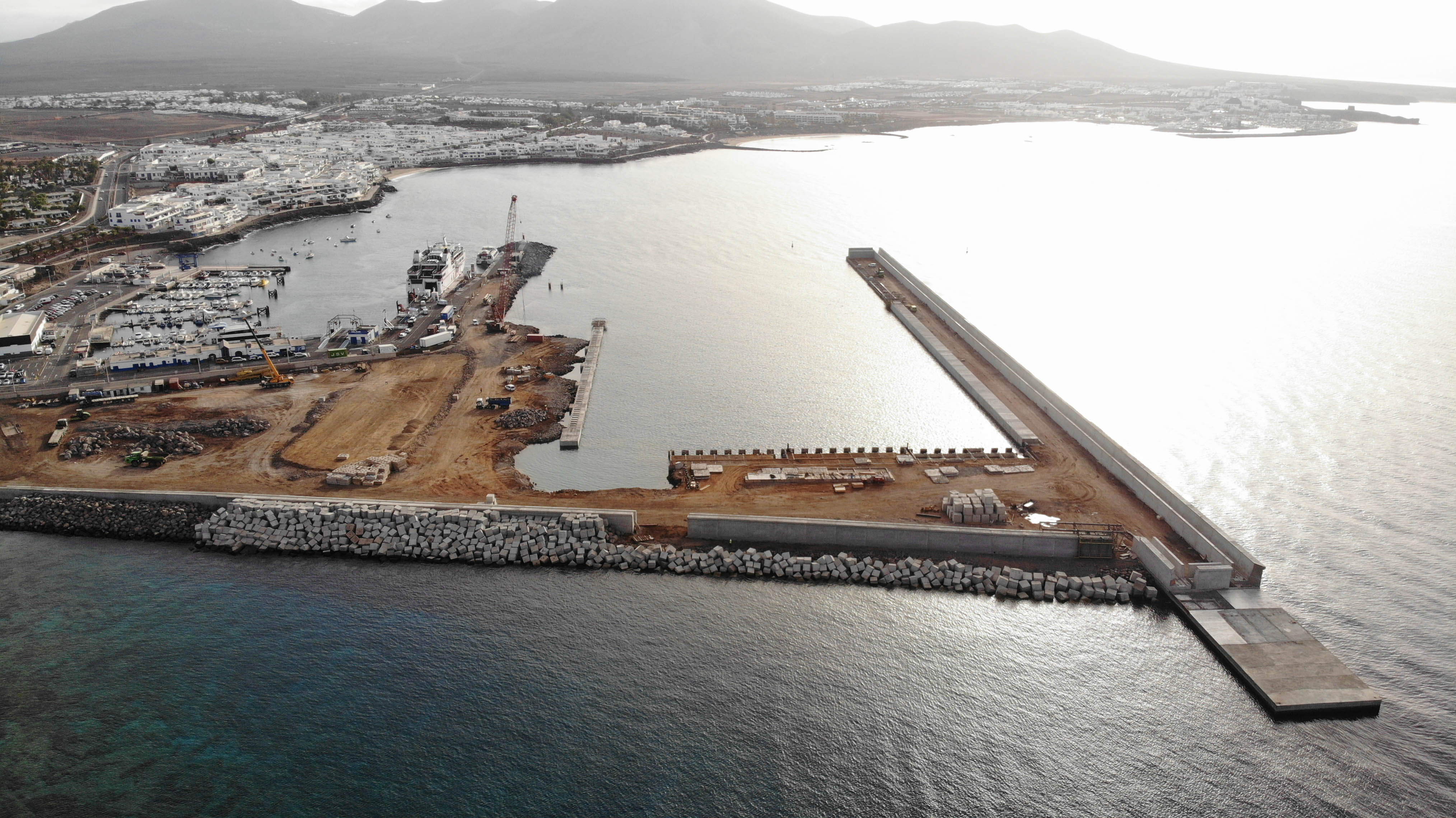 Aerial view Extension of the Playa Blanca Port in Lanzarote