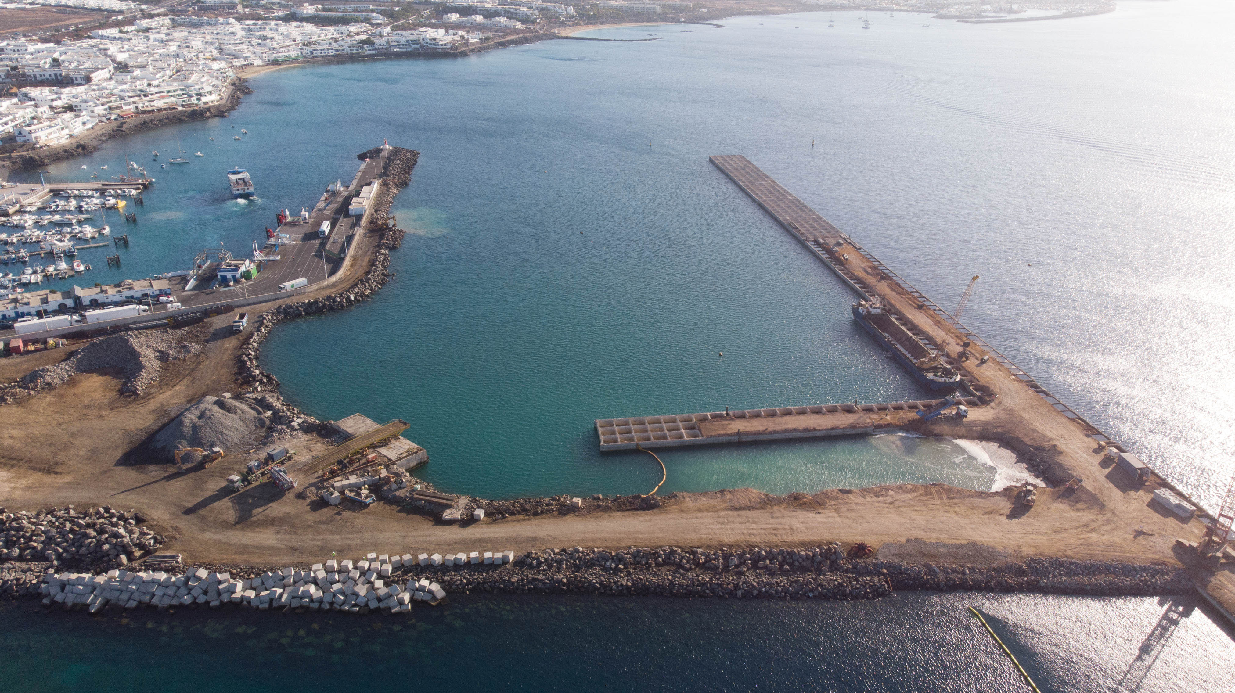 Aerial view Extension of the Playa Blanca Port in Lanzarote