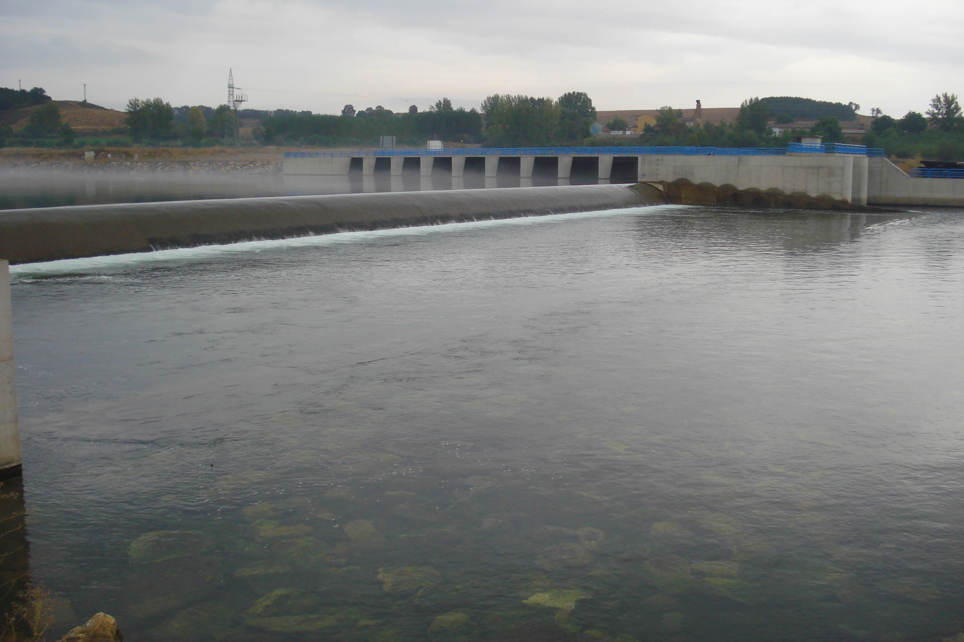 Salto de agua y escala de peces